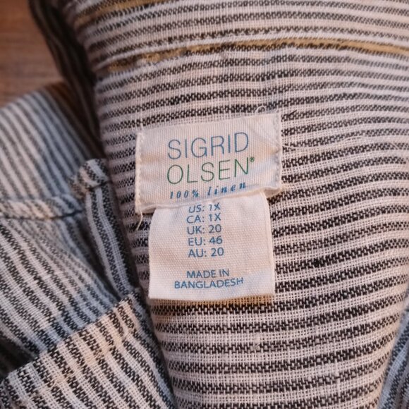 SIGRID OLSEN plus 100% linen button down shirt in stripe (1X) - Picture 7 of 15